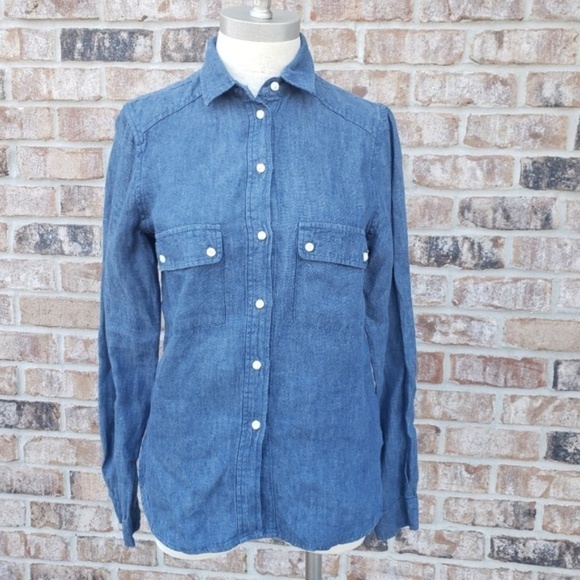 BB Dakota Linen Chambray Button-down Shirt Blue S - Picture 1 of 6